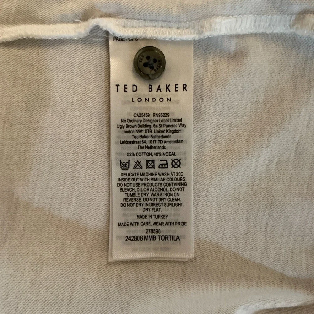 Ted Baker London Polo Shirt Mens XL White‎ Cotton Modal Short Sleeve Designer